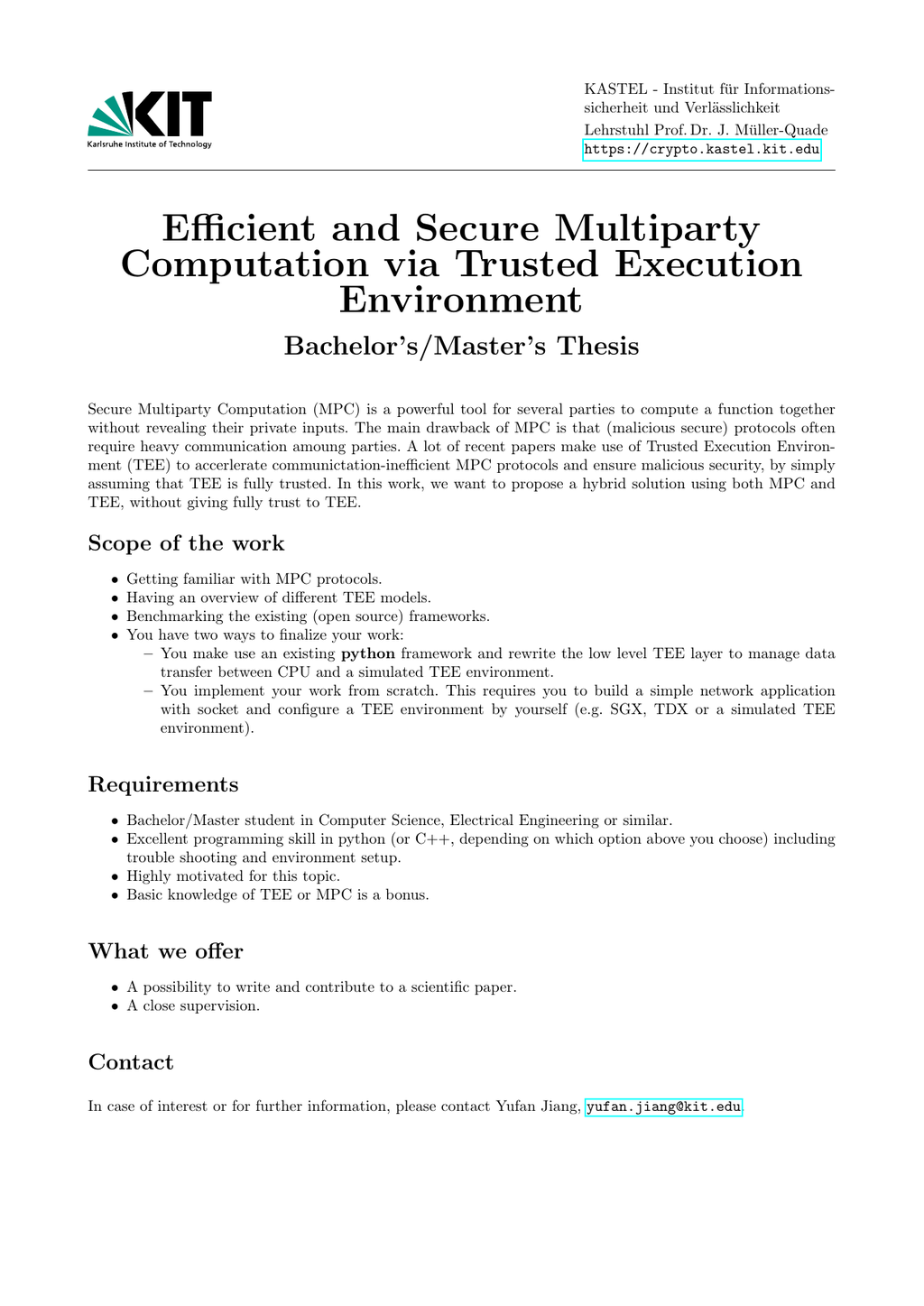 [BA/MA] Efficient and Secure Multiparty Computation via Trusted Execution Environment