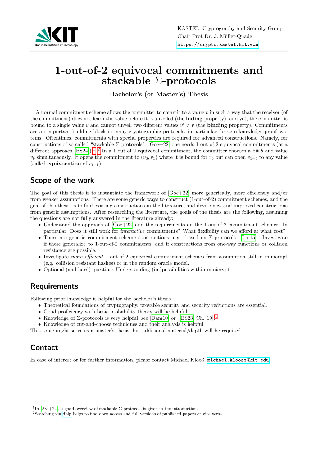 [BA/MA] 1-out-of-2 Equivocal Commitments and Stackable Sigma-Protocols