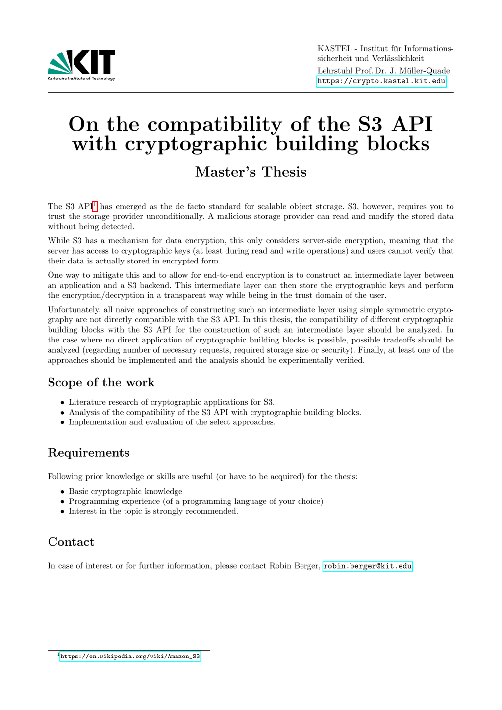 [MA] On the compatibility of the S3 API with cryptographic building blocks