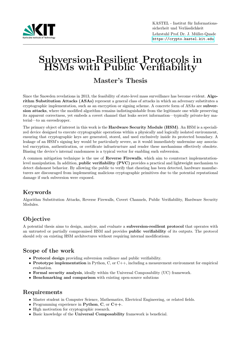 [MA] Subversion-Resilient Protocols in HSMs with Public Verifiability